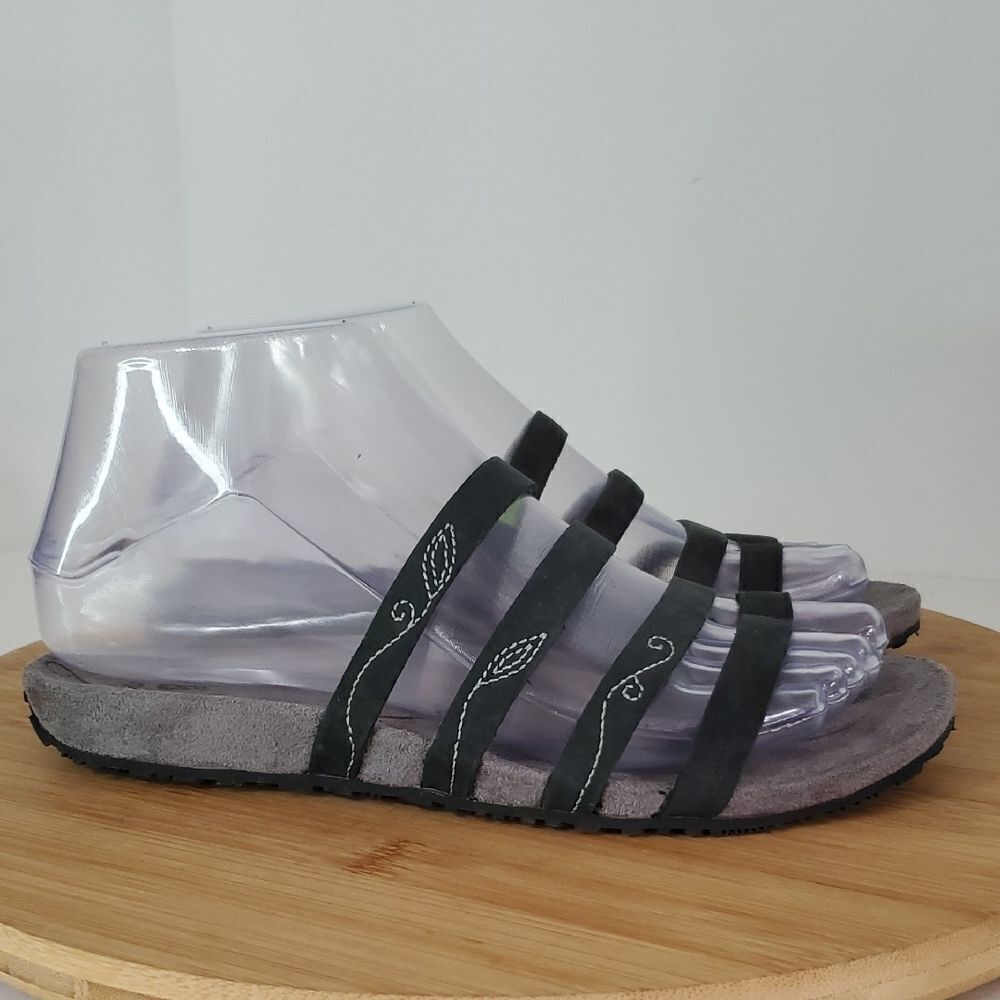 Ahnu Black and Gray Embroidered Strappy Sandals Women's Size 6